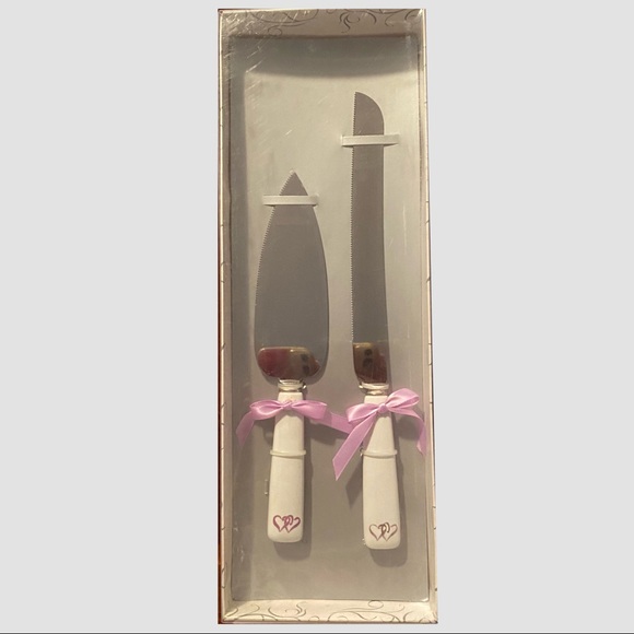 Lilac Hearts Design Cake Cutter & Server for Parties, Weddings NEW - Picture 1 of 2